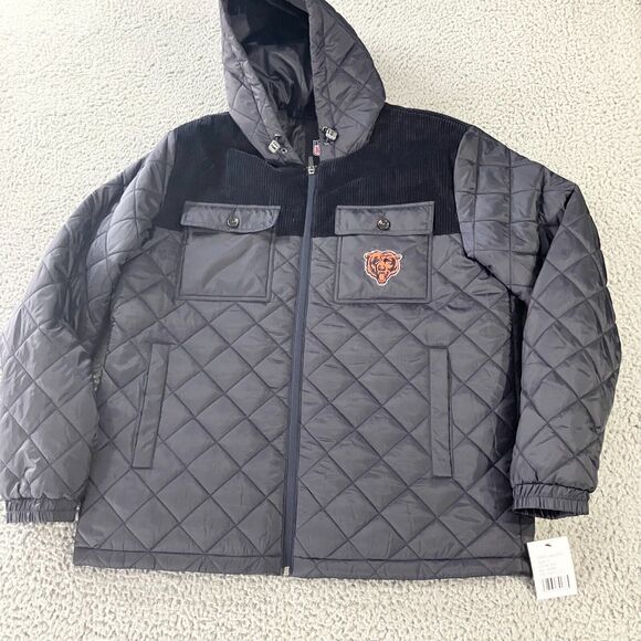 G III Chicago Bears Jacket Mens Large Blue‎ Full Zip Quilted Hooded Logo New - Picture 1 of 8